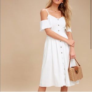 NWOT Lulu’s I've Got Love White Off-the-Shoulder Midi Dress - S